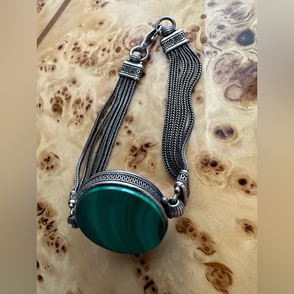 Vintage 925 Silver Malachite Bracelet Native - Picture 4 of 15